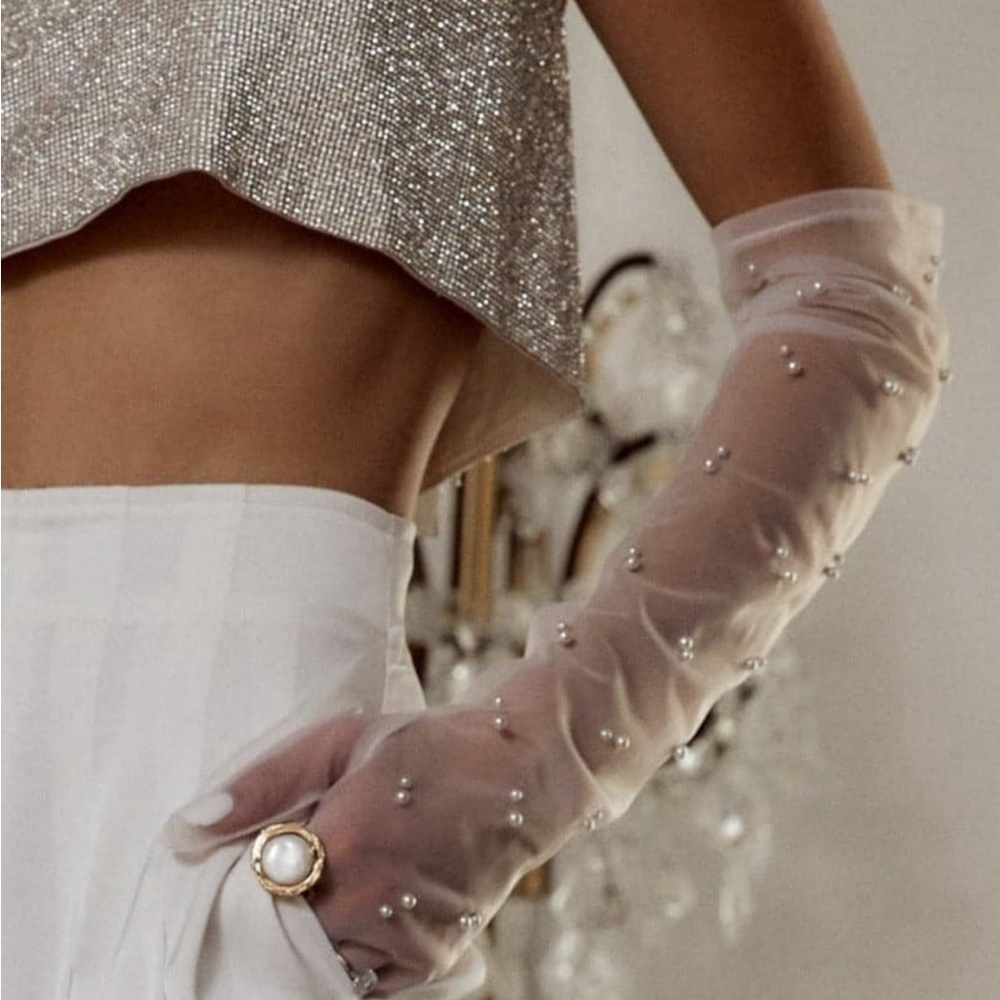 Sheer pearl bridal gloves